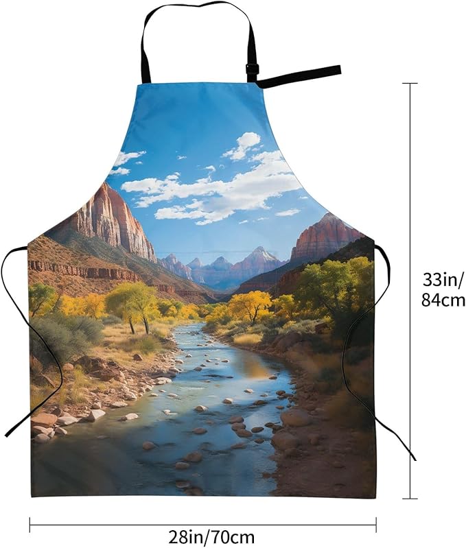 Kitchen Aprons for Men Women Waterproof Apron with 2 Pockets Skis on mountain Apron Adjustable Bib Aprons