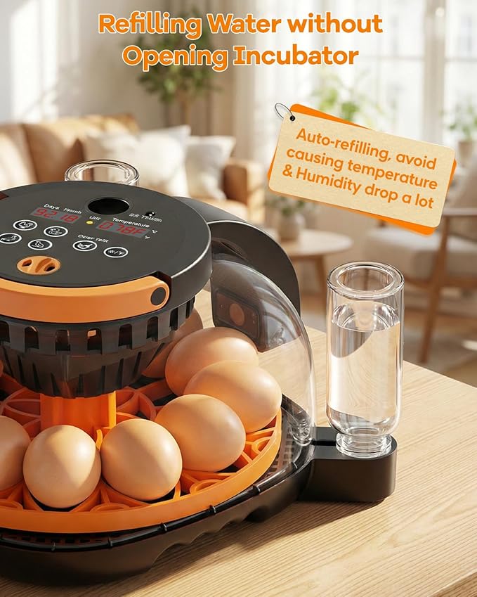 WiFi Egg Incubator with 1080P Camera, App Control, Automatic Turning & Water Filler for Hatching Eggs with Candler, Smart Incubator for 6-12 Chicken, Quail, Pigeon Eggs