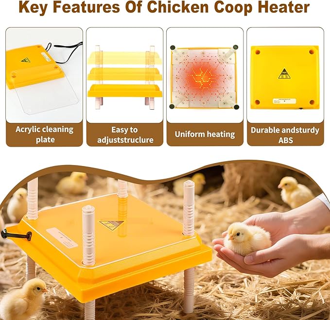 Chick Brooder Heating Plate,10"x10" Heat Plate for Chicks with Thermostatic Anti-Slip Adjustable Height & Angle,15 Watts Brooder Heater for Chicks Warm Like Mother Hen