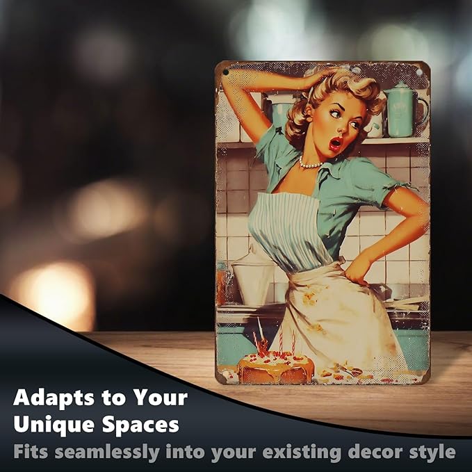 50s Funny Kitchen Wall Art Retro Housewife Cake Baking Disaster Sign Vintage Baker Poster Decor 8x12Inch