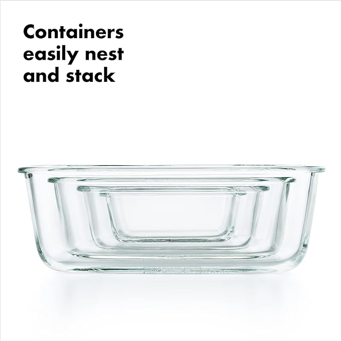 OXO Good Grips 3.5 Cup Smart Seal Glass Rectangle Food Storage Container, Clear (Pack of 2)