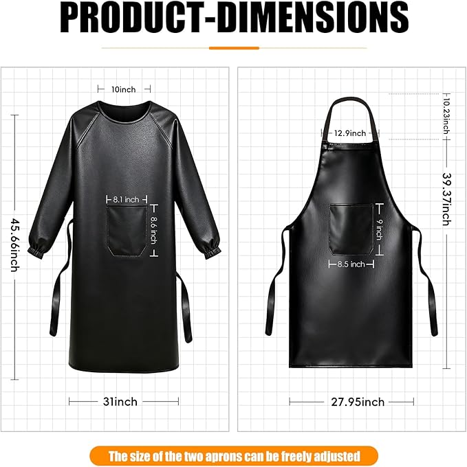 Waterproof Apron Sleeved Apron For Kitchen BBQ & Workshop - 2 Pack Heavy Duty Oil-Resistant With Large Pockets Adjustable Straps for Men & Women Waterproof Aprons for Dishwashing