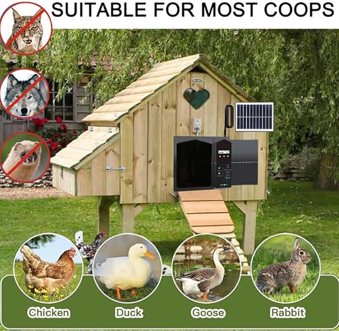 Automatic Chicken Coop Door,Solar Chicken House Timer Door,Lcd Display,With Remote Control,Light Sensor Chicken Coop Door,Ip65 Waterproof,3 Power Supply Modes Coop Door