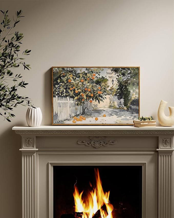 InSimSea Framed Canvas Wall Art Vintage Decor Country Orange Trees Earthy Room Decor Aesthetic Oil Painting Wall Picture Farmhouse Prints Artwork for Kitchen Living Room Bedroom 16x24in