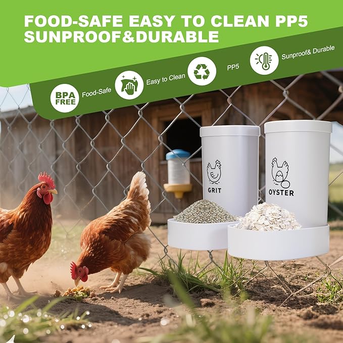 2-Pack Chicken Oyster Shell & Grit Feeder, Automatic, Hanging, Improves Eggshell Quality & Hen Health