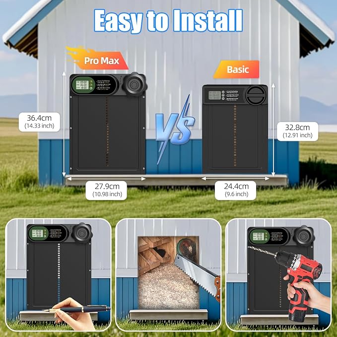 Automatic Chicken Coop Door Battery Powered, LCD Display Large Aluminum Auto Chicken Coop Opener with Anti-Pinch Sensor, Smart Timer & Waterproof for Hens, Ducks, Geese Poultry