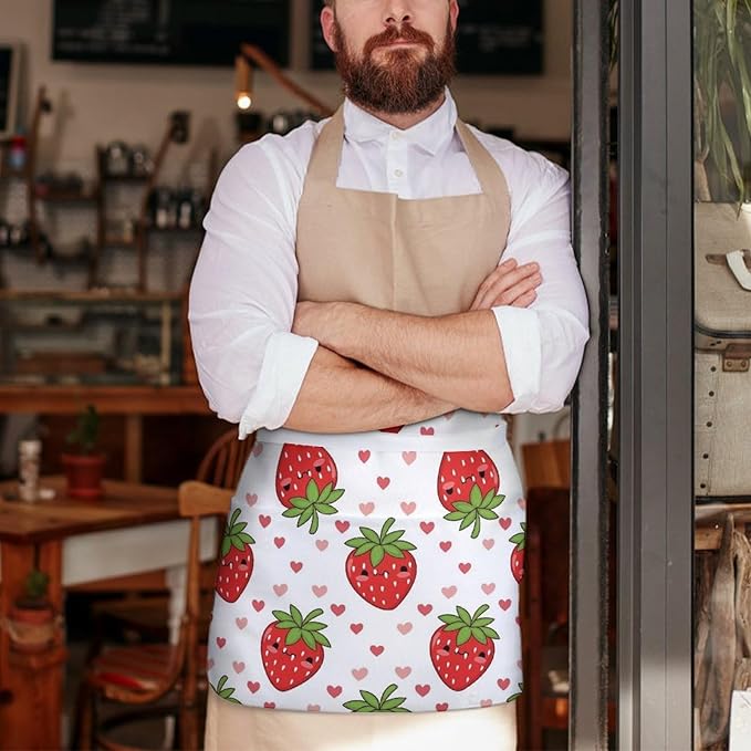 Half Apron with 3 Pockets Chef Cooking Kitchen Restaurant Aprons for Women Men