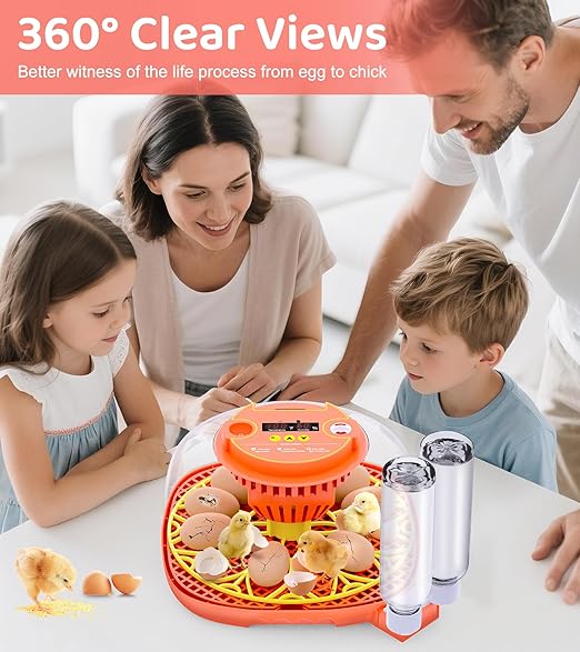 12 Egg Incubator for Hatching Eggs, Smart Temperature and Humidity Control, Automatic Egg Turning, Incubator for Hatching Chicken, Quail, Duck Eggs, 360° Clear View for Home, Classroom, Farm