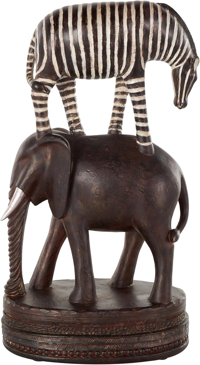Deco 79 Polystone Safari Animals Decorative Sculpture Stacked Home Decor Statue with Round Base, Accent Figurine 9" x 5" x 16", Multi Colored