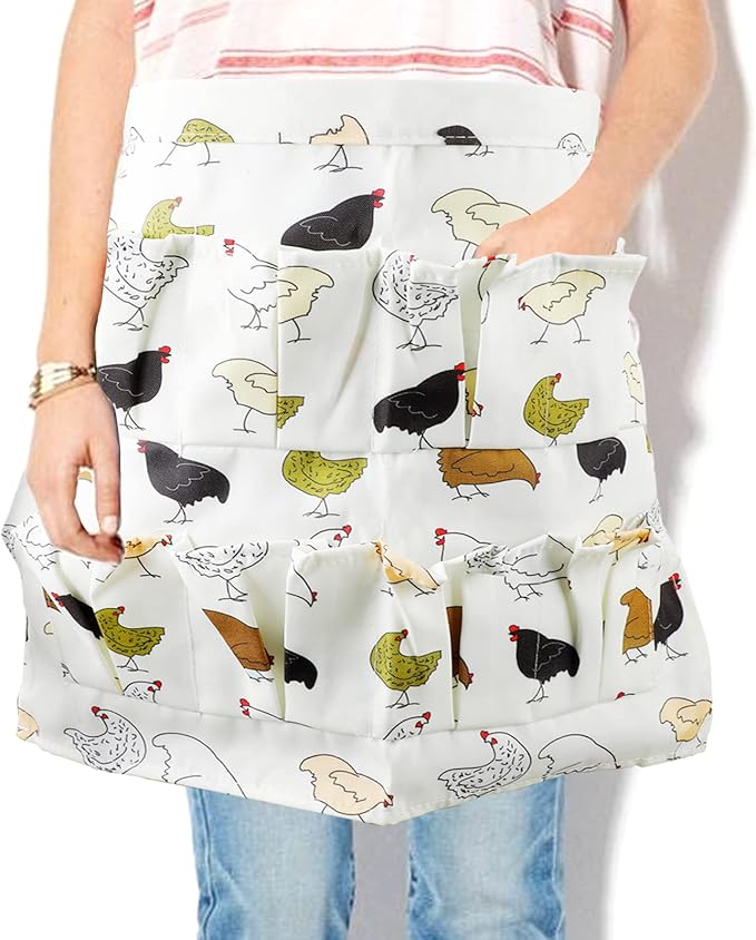 Cute Egg Collecting Apron with 8 Deep Pockets, Multi-Pocket Farmhouse Apron for Kids & Adults, Durable Egg Gathering Dress for Chicken Duck Goose Eggs, Kitchen & Parent-Child Activity