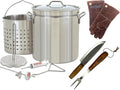 Turkey Deep Fryer Stainless Steel Oversized 44 Quart Stockpot with Basket Poultry Rack Thermometer Hook Seasoning Injector Knife and Fork Set Pair of Fry Gloves for Super Large Turkeys up to 25 Pounds