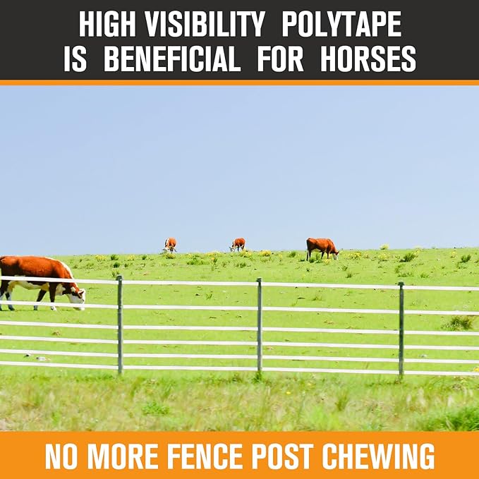 2 Rolls 3/4 Inch x 1640 ft Electric Fence Tape for Livestock Polytape Fencing Horse Fence with High Visibility