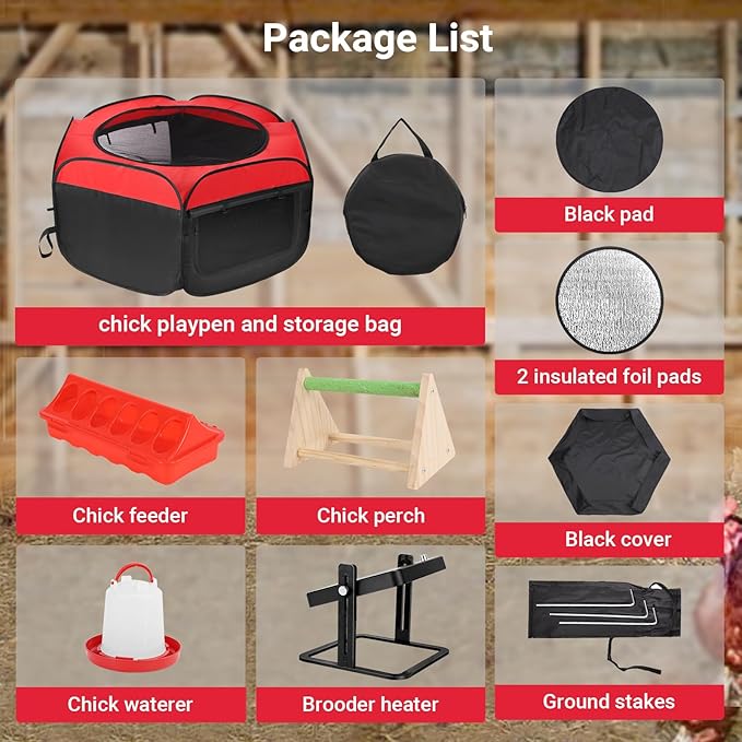Brooder Box for Chicks Starter Kit, Pop up and Breathable Chicken Brooders, Collapsible Brooding Box/Playpen with 10 x 10in Brooder Plate, Chicken Waterer, Feeder, Perch for Duck, Quail