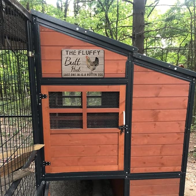 YOYI ART Funny Chicken Coop Signs for Outside - The Fluffy Butt Hut, Metal Tin Sign Vintage for Chicken Coop, Outdoor, Farmhouse Wall Decor Art Accessories, Chicken Gifts for Women, 8 x 12 inch
