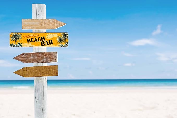 Tropical Beach Bar Metal Sign 4x16in Boho Island Plaque for Yard House Outdoor Bar Wall Room Decor Accessories