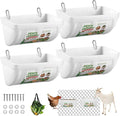 4 Pack Chicken Feeders, 4.5 Quart Goat Hanging Fence Feeders, with Hooks, Screws, & Chicken Coop Treat Bag, Livestock Feeders Water Bucket for Chickens, Ducks, Dogs, Cows, Sheep, Rabbits