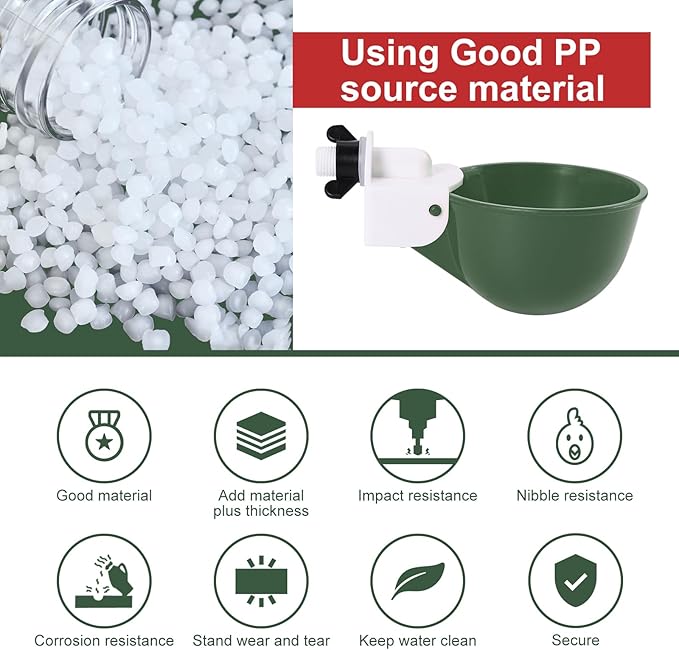 Chicken Waterer Cups (16 Pack/Green) - DIY Automatic Large Chicken Water Feeder for Ducks Quail and Various Poultry Dispenser with Matching Drill, Double Rubber Ring, Not Leaking Wate