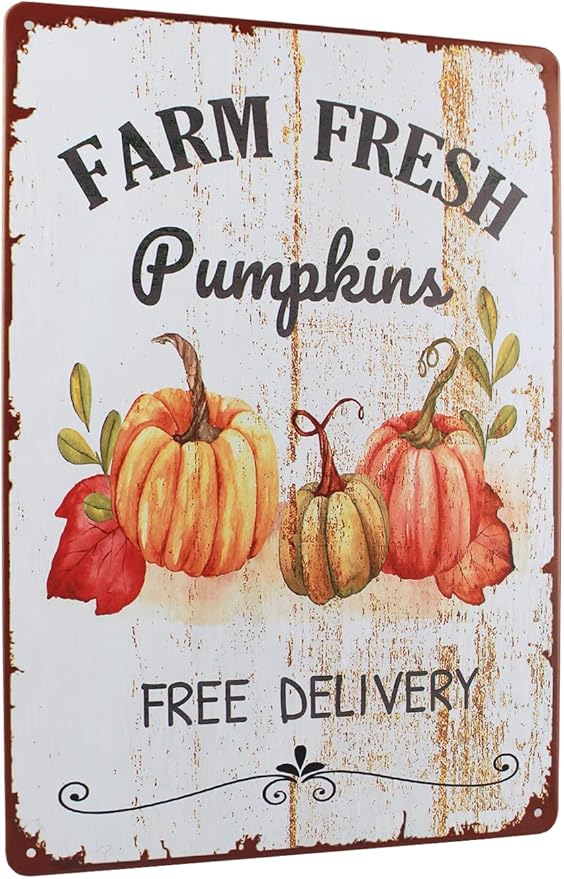 Farm Fresh Pumpkins Retro Vintage Metal Tin Sign Iron Poster for Indoor & Outdoor Home Farm Coffee Kitchen Wall Decor Fall Decor 8X12 Inches