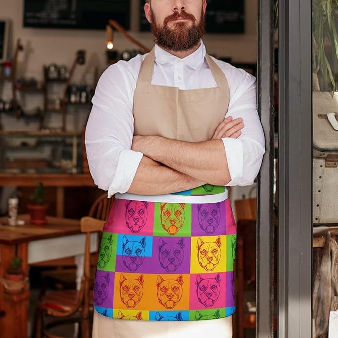Server Apron with 3 Pockets Waist Waiter Waitress Half Apron Short Aprons