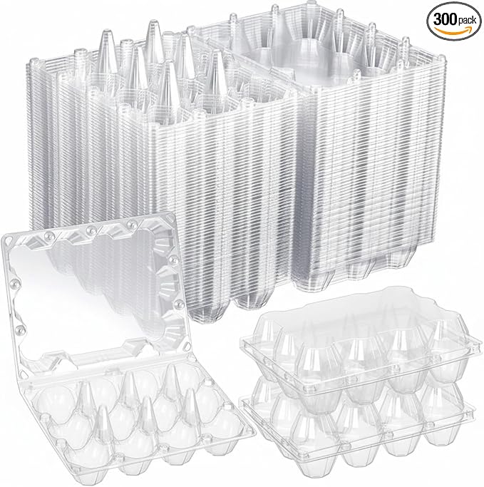Zubebe 300 Pcs Plastic Egg Cartons Clear Egg Cartons Bulk Blank Tray for Chicken Farm Business Market Home Refrigerator Storage