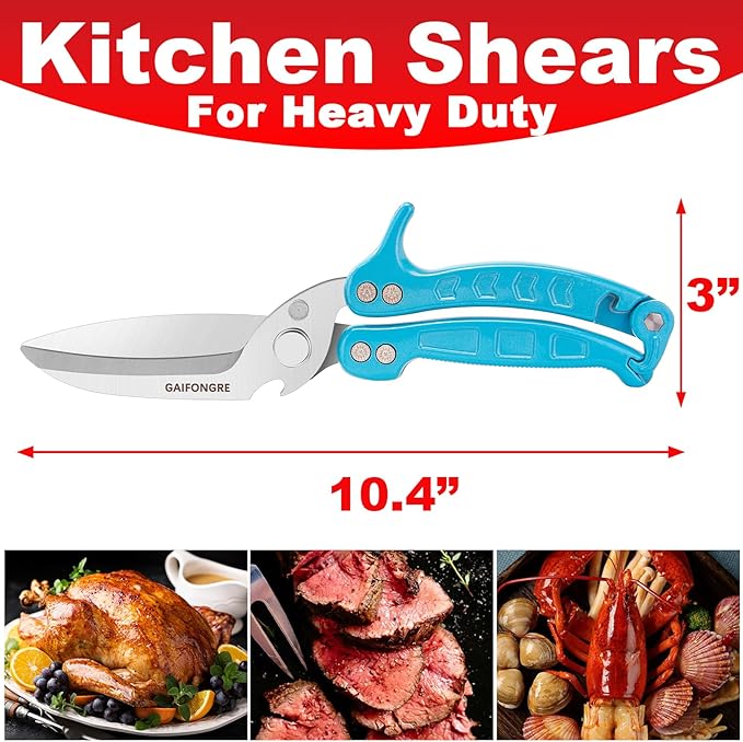 Heavy Duty Poultry Shears Scissors,Kitchen Shears for food Heavy Duty,Kitchen Scissors All Purpose,Chicken,Fish,Meat,Easily Separable for Thorough Cleaning,Dishwasher Safe（BLUE）