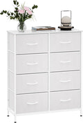 WelFurGeer 8 Drawer Fabric Dresser with Sturdy Metal Frame, Tall Dresser with Fabric Bins, Storage Chest of Drawers for Bedroom, Closet, Kids Room Organization, White