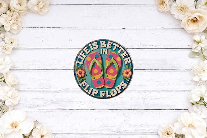 Flip Flop Life Metal Sign 8x8in Round Beach Plaque for Patio Wall Decor Coastal Gift