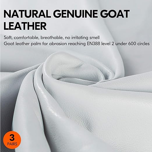 Vgo 3-Pairs Unlined Top Grain Goatskin Work and Driver Gloves (Size XL, White, GA9501)