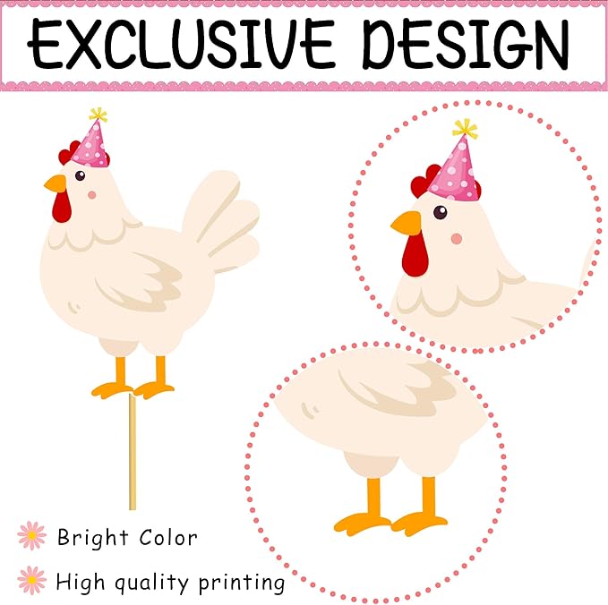 Chicken Themed Centerpiece Sticks Floral Chicken Birthday Table Toppers 16PCS Boho Daisy and Chick Party Decorations Farm Animals Centerpieces for Barnyard Theme Baby Shower Supplies