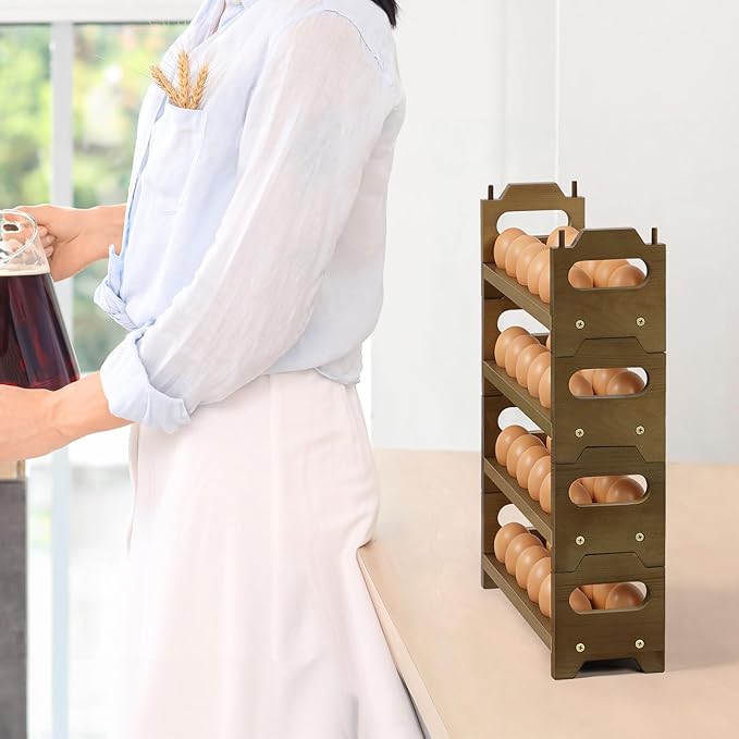 Tuenort Wooden Egg Holder for Countertop, 4 Tier Egg Rack for 48 Eggs, Kitchen Counter Wood Egg Organizer Tray Racks, Fits Quail, Duck, Turkey, Chicken Eggs
