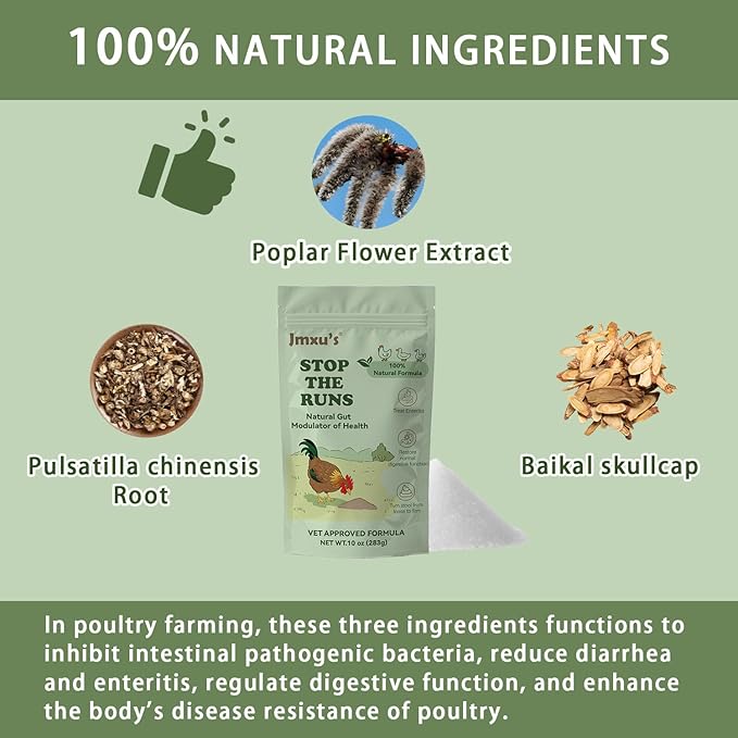 Chicken Gut Modulator of Health, Natural Formula Anti Diarrhea Modulator Powder for Chickens & Poultry, Control and Prevent Diarrhea & Enteritis Issues，Stop The Runs Supplement for Duck, Goose,10 oz
