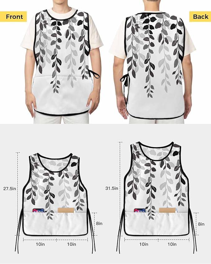 Grey Leaves Cobbler Aprons with 2 Large Pockets for Men Women Unisex Smock Apron for Adults Chef Clothing Protector