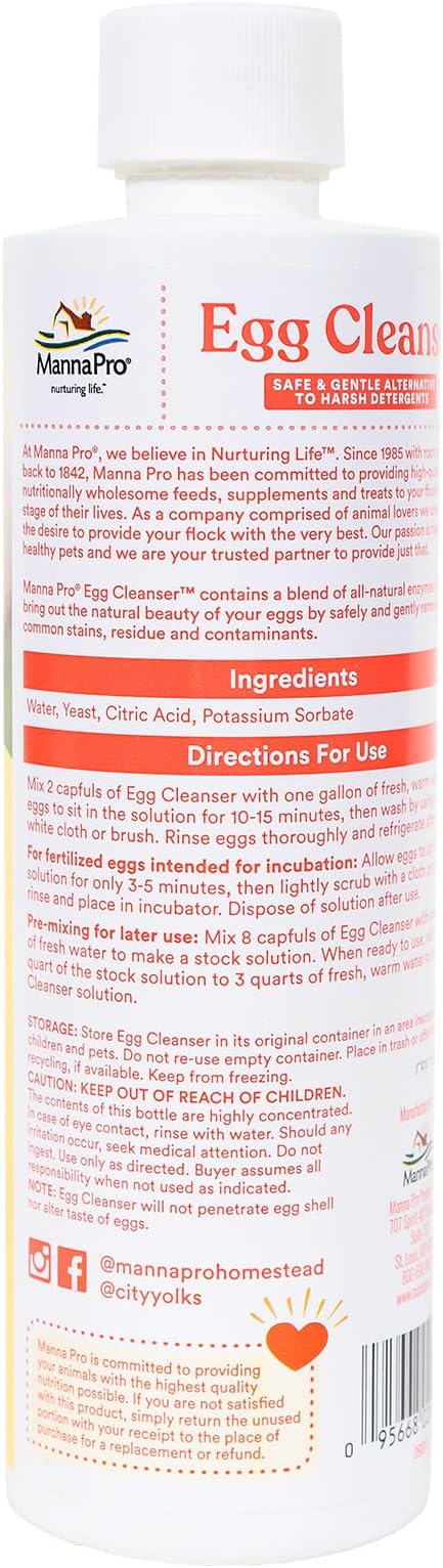 Manna Pro Egg Cleanser, Natural Enzyme Wash for Fresh Eggs, Safe & Gentle Cleaner for Backyard Chicken Eggs, 16 oz