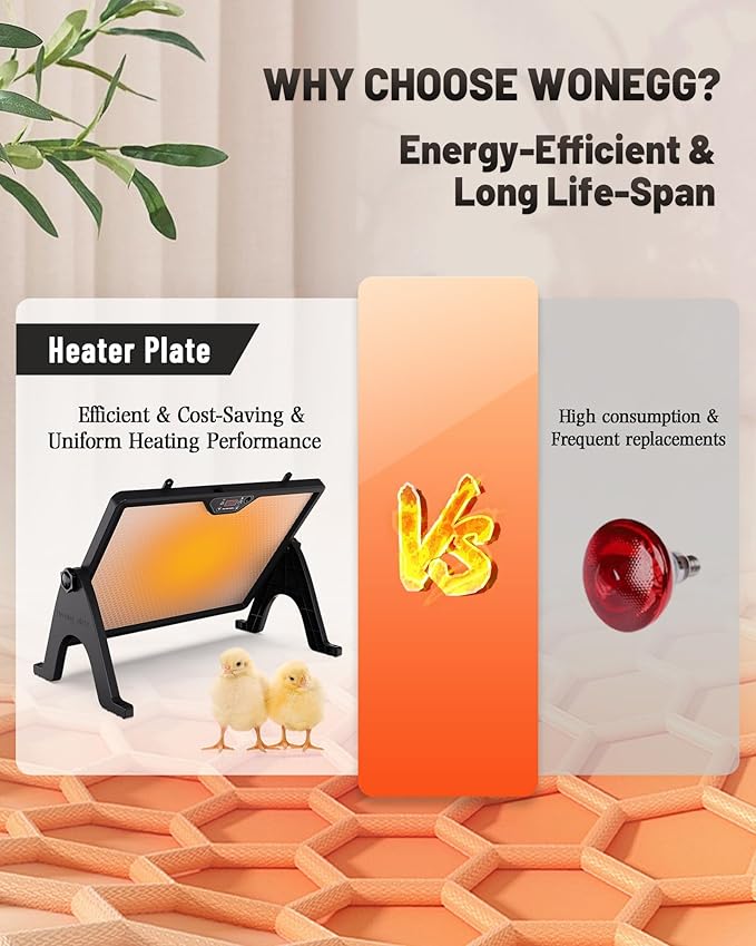 Dual-Sided Chicken Coop Heater for Winter, 180W Adjustable Temperature with Digital Display Panel, 360° Adjustable Angle, Timer & Cycle Mode, Built-in Light, 16 x 12 Inch Heat Plate for Chicken Coop