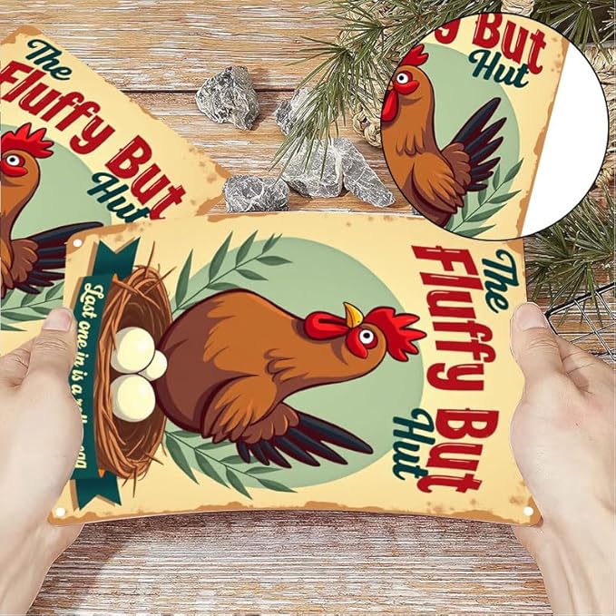 Fluffy Butt Hut Chicken Coop Sign Decorative Outdoor Yard Art for Farmhouse Decor 8x12 Inch