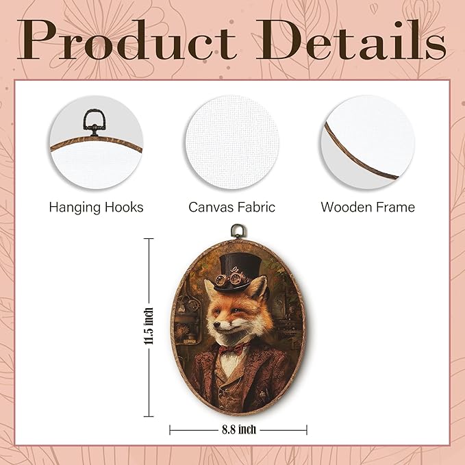 Hxlac Vintage Fox Oval Wall Art Framed, Dark Moody Fox Oval Wall Decor, Rustic Farm Animal Hanging Canvas Prints Wall Sculptures for Farmhouse Home Living Room Bedroom Decor, 8.5x11.5 Inch