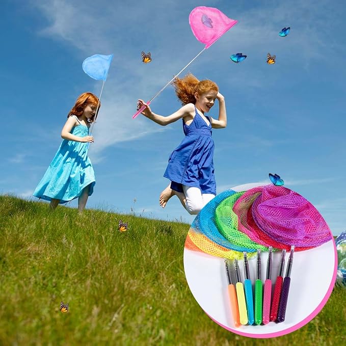7-Piece Colorful Telescopic Kids Fishing Net Butterfly Net Catching Insects Bugs Beach Toys for Kids Outdoor Playing