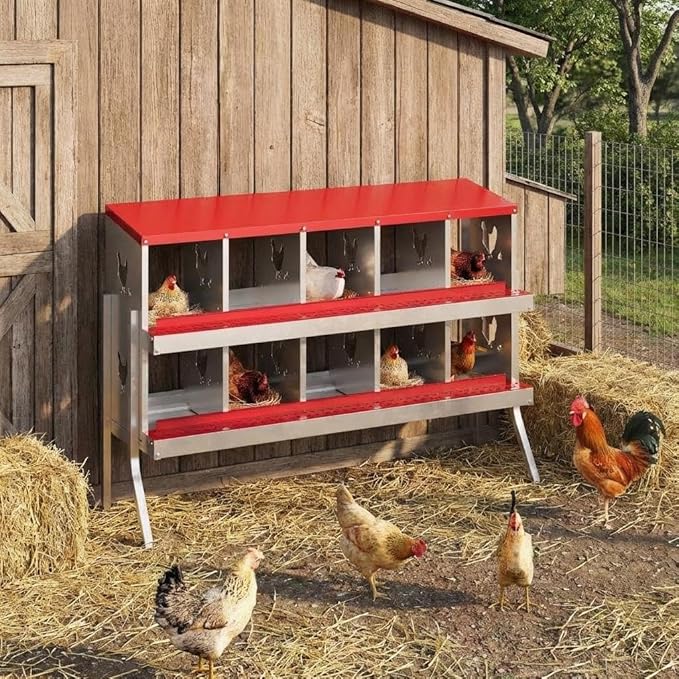 Metal Chicken Nesting Boxes, Roll Away Egg Collection with Lid Cover to Protect Eggs, Easy Clean Ventilated Design for Chicken Coop, Hen Roosting Boxes for Laying