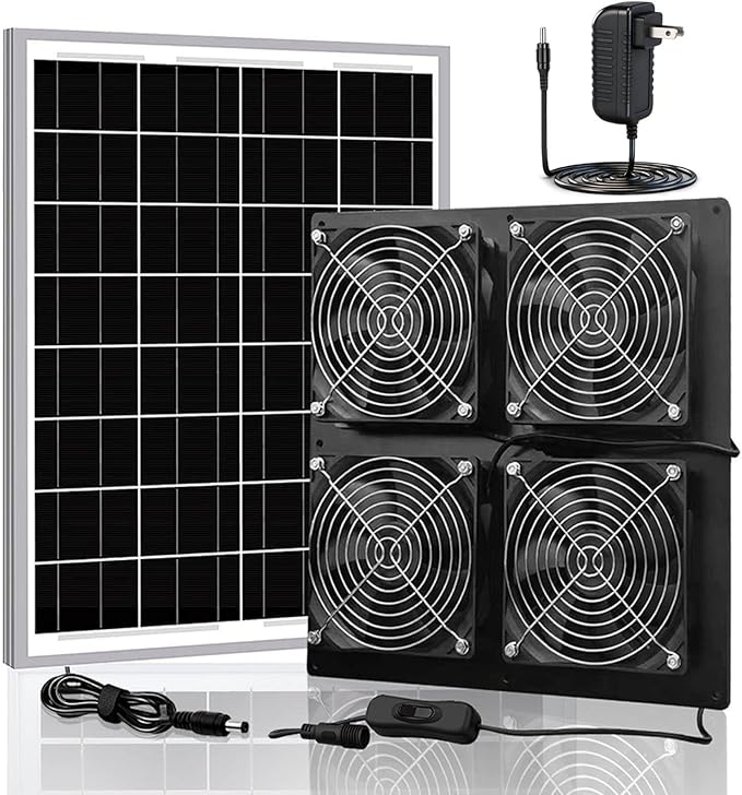 Solar Exhaust Fan, 25W Powerful Solar Fan for Chicken Coop, Easy Installation, Weatherproof, Ventilate Your Chicken Coop Shed Greenhouse Dog House with Zero Electricity Cost