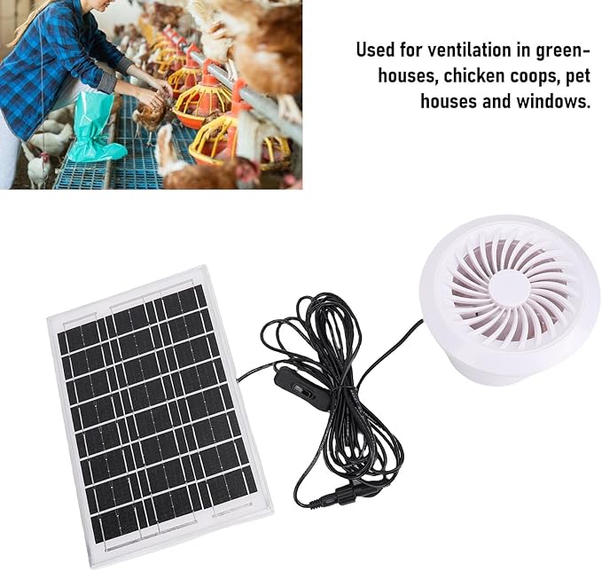 FILFEEL 6W Solar Powered Fan Kit for Greenhouses, Chicken Coops, and Pet Houses with Easy Solar Setup