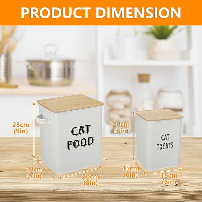 Cat Food Storage Container Farmhouse Pet Food Treats Bin with Lid and Scoop, Perfect Sturdy Canister Tins for Kitchen Countertop, Shelf, Great Gift for Pet Owners - Cat Food