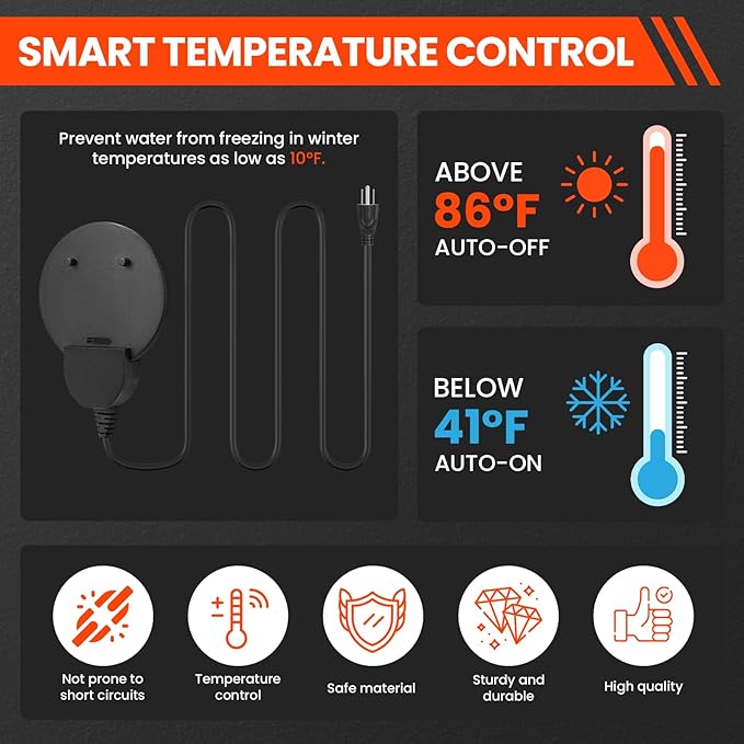 Chicken Water Heater with Thermostatic Control, Aluminum De-Icer for Bird Bath, Winter Livestock Poultry, Full Coverage Design (500 Watt)