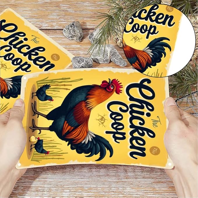 Chicken Coop Outdoor Decorative Sign with Fluffy Butt Hut Design 12x16 Inch for Backyard Farmhouse Poultry Decor