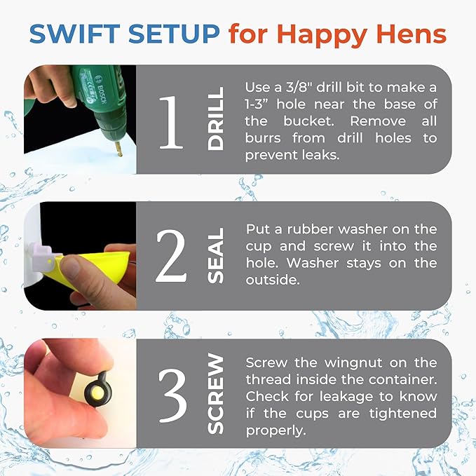 Lil'Clucker - Large Automatic Chicken Waterer Cups Suitable for Ducks, Geese, Turkeys, and Bunny Rabbit - Water Feeder Kit - Poultry Waterer (Yellow, 5 Pack)