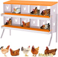 10-Compartment Galvanized Steel Nesting Box with Stand, Alloy Steel Chicken Laying Box with Roll-Away Egg Collection & Removable Trays, Freestanding for Coop, Backyard, Farm (Orange)