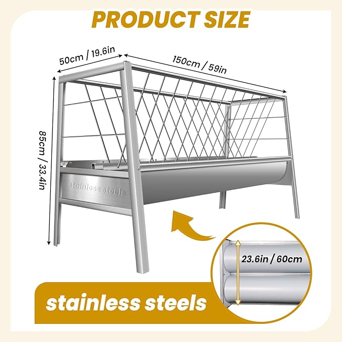 77Gal Heavy-Duty Galvanized Steel Hay Feeder for Livestock – 2-in-1 Large Capacity Feed & Water Trough, Smooth Edges Design for Goats, Horses, Ranch & Barn Use