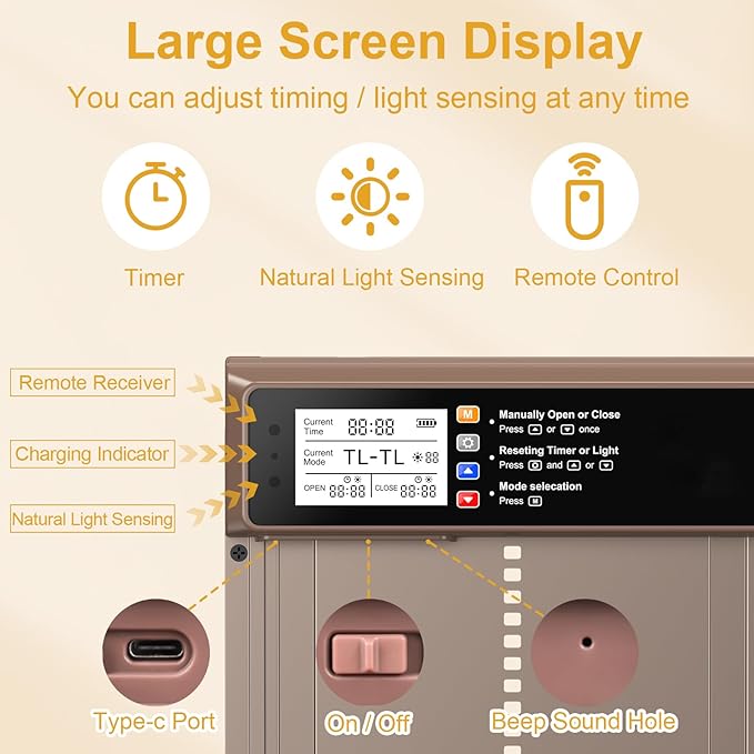 Automatic Chicken Coop Door Solar Powered, LCD Display Automatic Chicken Door with Timer & Light Sensor, Aluminum Alloy Chicken Door with Remote Control & 4 Modes