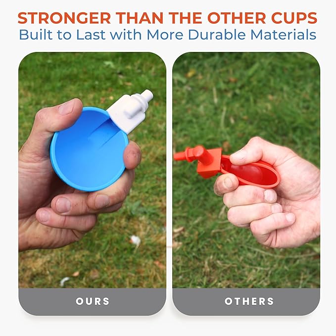 Lil'Clucker Large Automatic Chicken Waterer Cups and 1/2" PVC Tees - Chicken Water Feeder - Suitable for Chicks, Duck, Goose, Turkey and Bunny - Poultry Water Feeder Kit (Blue, 8-Pack)