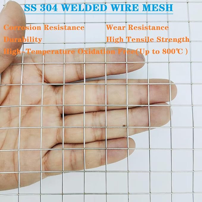 Stainless Steel Hardware Cloth Size:21Gauge 1/2inch 16inchx8Feet 304 Stainless Steel Welded Wire Mesh Supports Poultry Netting Cage Fence,Keep The Animals Out, Protecting New Plants