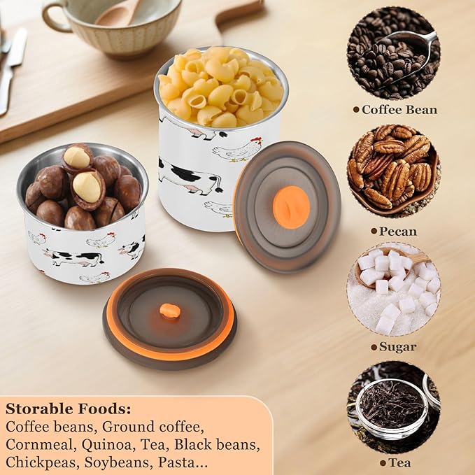 Farm Cows Chickens Coffee Canister 30oz Stainless Steel Airtight Food Storage Container with Lid for Beans/Cereal Preserval